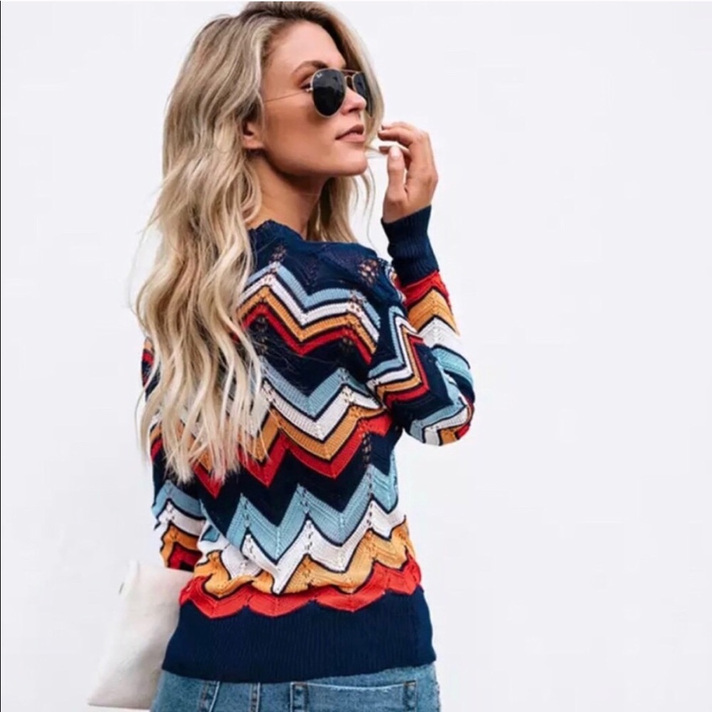 RESTOCKEDâ¨HP!!⨠Multicolored Chevron Knit Sweater⨠- Picture 4 of 7